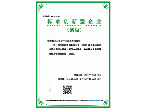 标准创新型企业初级证书
